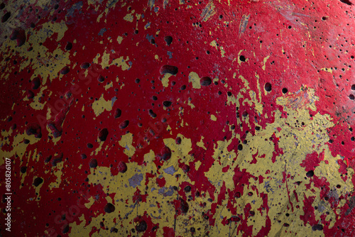 Stone porous surface painted in yellow and red colors. photo