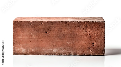 High-resolution image of a single red brick with a rough texture and clearly defined edges, perfectly isolated on a white background for clear visual detail.