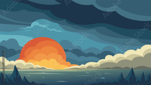 A stormy sky clearing up to reveal a serene sunset illustrating the calming effects of stoicism on the mind.. Vector illustration