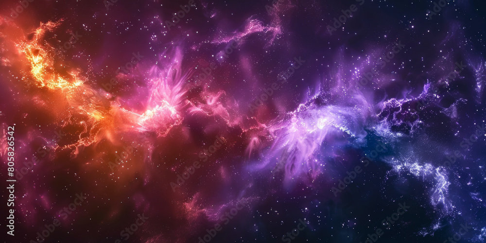 A colorful space scene with a purple and orange line