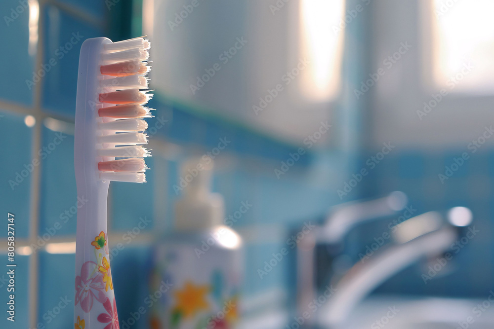 Toothbrush and teeth on blue background, tooth care creative picture