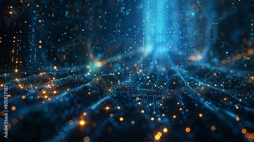 Picture a futuristic digital realm filled with neon streams of light and intricate patterns of code, creating a mesmerizing display that embodies the concept of information exchange.
