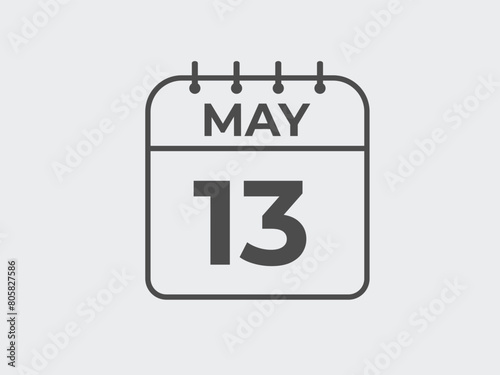 May 13 calendar reminder. 13 May daily calendar icon template. Calendar 13 May icon Design template. Vector illustration
