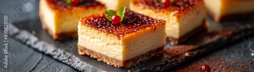 Delicious Creme Brulee Cheesecake Bars. AI-generated. photo