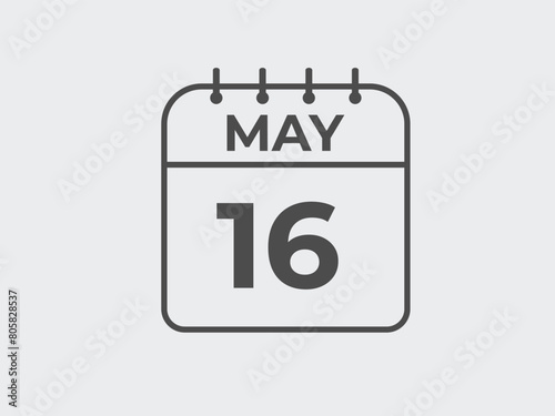 May 16 calendar reminder. 16 May daily calendar icon template. Calendar 16 May icon Design template. Vector illustration
