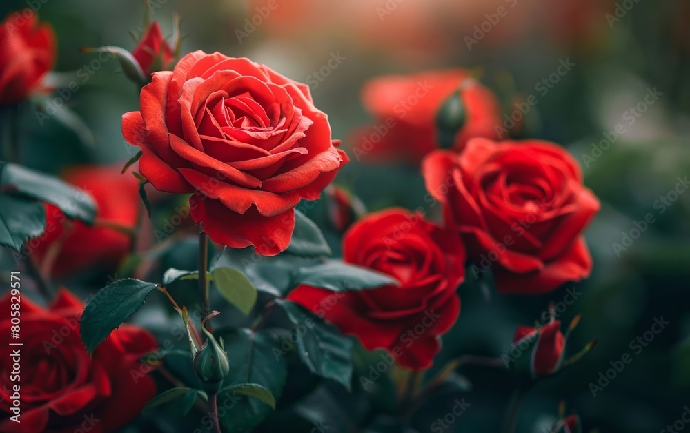 Vibrant crimson roses blossoming in the yard Vibrant crimson roses blossoming in the yard