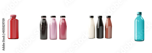 colorful product bottle set on transparent background cutout, PNG file