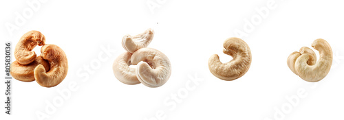 Set of cashew nuts on transparent background cutout, PNG file