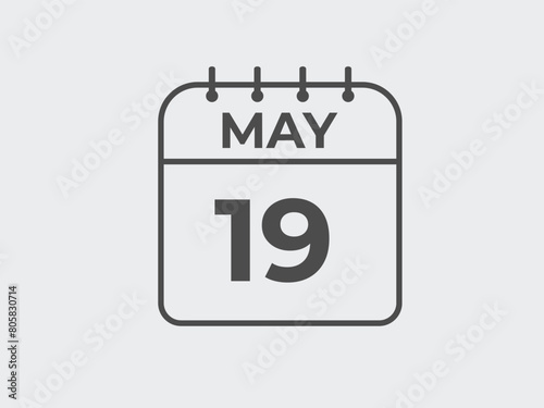 May 19 calendar reminder. 19 May daily calendar icon template. Calendar 19 May icon Design template. Vector illustration
