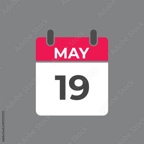 May 19 calendar reminder. 19 May daily calendar icon template. Calendar 19 May icon Design template. Vector illustration
