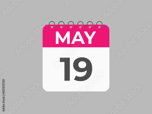 May 19 calendar reminder. 19 May daily calendar icon template. Calendar 19 May icon Design template. Vector illustration
