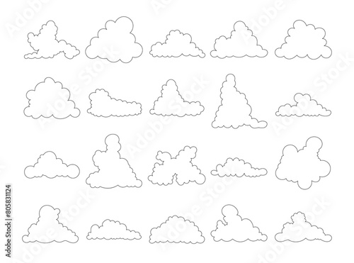 Cumulus cloud. Coloring Page. Sky air symbol. Vector drawing. Collection of design elements.