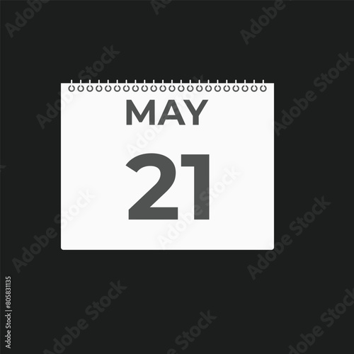 May 21 calendar reminder. 21 May daily calendar icon template. Calendar 21 May icon Design template. Vector illustration 