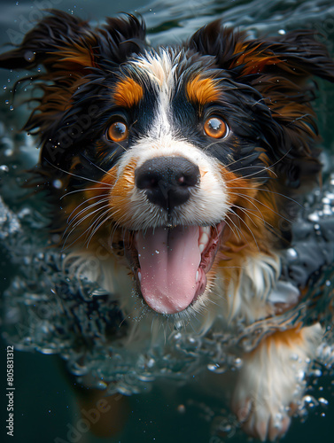 Cute Bernese mountain dog swimming in the water © Iggy