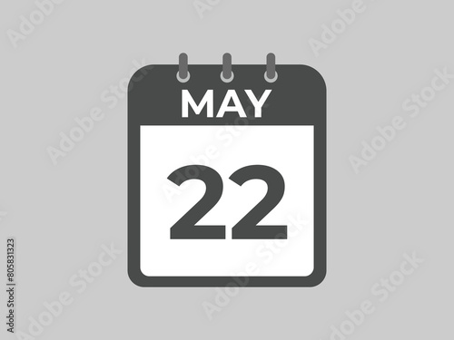 
May 22 calendar reminder. 22 May daily calendar icon template. Calendar 22 May icon Design template. Vector illustration
