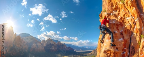 Rock Climbing Adventure in Nevada s Rugged Red Rocks with Stunning Desert Vistas photo