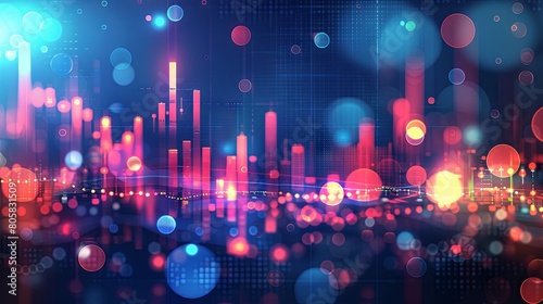 Vibrant abstract finance data background with glowing graphs and charts