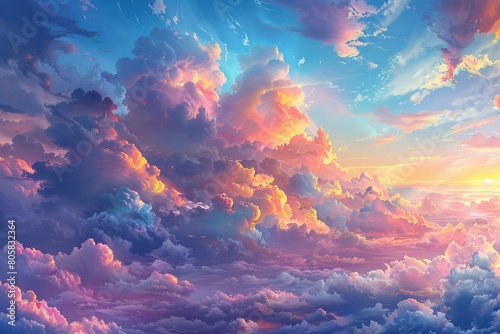A colorful sky filled with fluffy cloudsripples across the horizon.