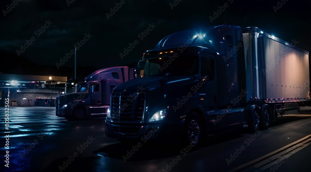 Blue Semi-Truck Joins Resting Drivers in Overnight Parking Lot
Blue Semi-Truck Joins Resting Drivers in Overnight Parking Lot