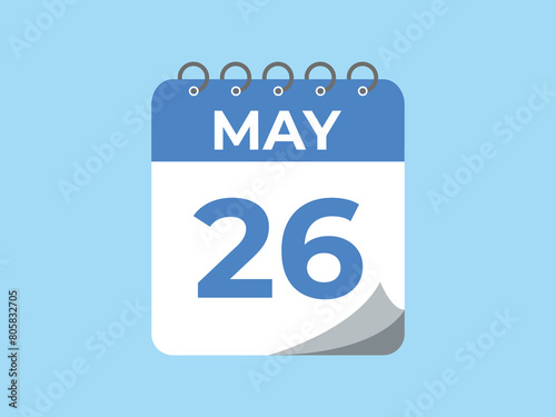 May 26 calendar reminder. 26 May daily calendar icon template. Calendar 26 May icon Design template. Vector illustration
