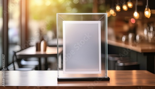 Wallpaper Mural Restaurant Elegance: Mockup Acrylic Frame Posters Pattern with Blank Menu Stand Torontodigital.ca