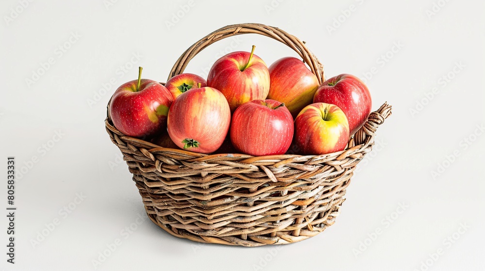 Basket with Apples on white background . Generative Ai Basket with Apples on white background . Generative Ai