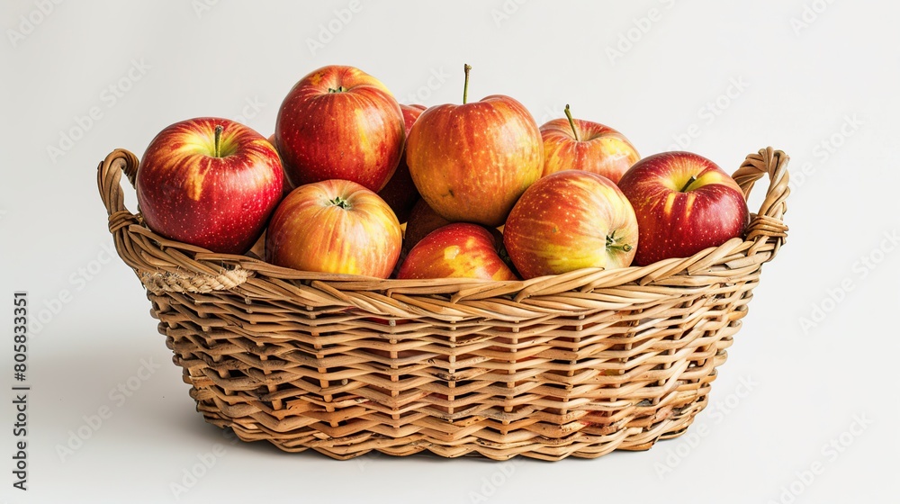Basket with Apples on white background . Generative Ai Basket with Apples on white background . Generative Ai