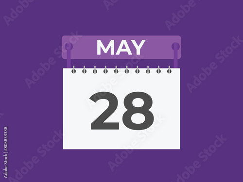 May 28 calendar reminder. 28 May daily calendar icon template. Calendar 28 May icon Design template. Vector illustration
