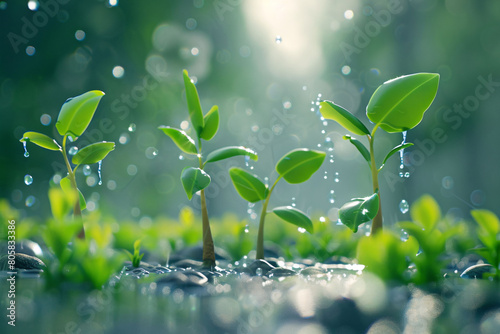 Spring rain solar term Grain Rain background  seedlings and buds growing from seeds concept illustration