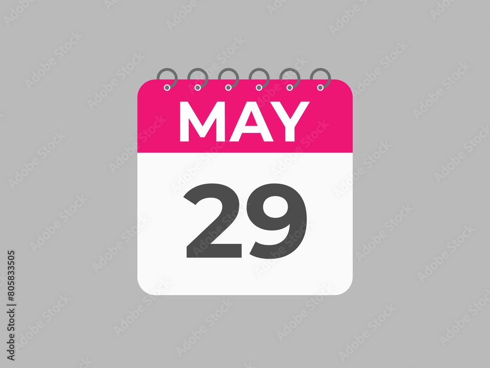 May 29 calendar reminder. 29 May daily calendar icon template. Calendar 29 May icon Design template. Vector illustration
