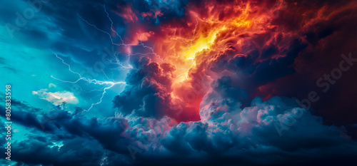 A colorful sky with a stormy atmosphere