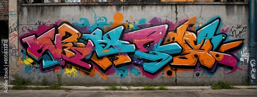 A vibrant, seamless pattern of colorful graffiti art layered on a weathered concrete wall, showcasing urban street art