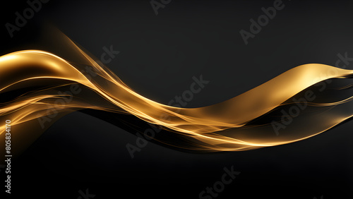 Abstract background composed of black and gold wave patterns, watercolor and modern art, used for product display, high-end luxury goods, with a design and silk like curve photo