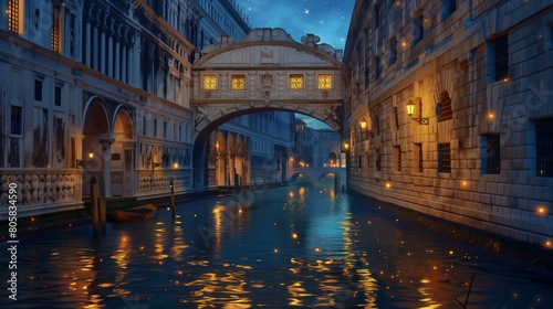 Wallpaper Mural Famous places in Venice: the Bridge of Sighs at night. 8K Torontodigital.ca