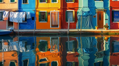 Famous places in Venice: the canals of Burano Island. 8K