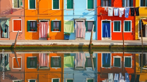 Famous places in Venice: the canals of Burano Island. 8K