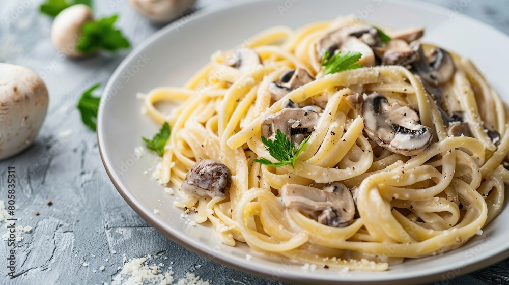 Appetizing Italian pasta with mushrooms . Generative Ai Appetizing Italian pasta with mushrooms . Generative Ai