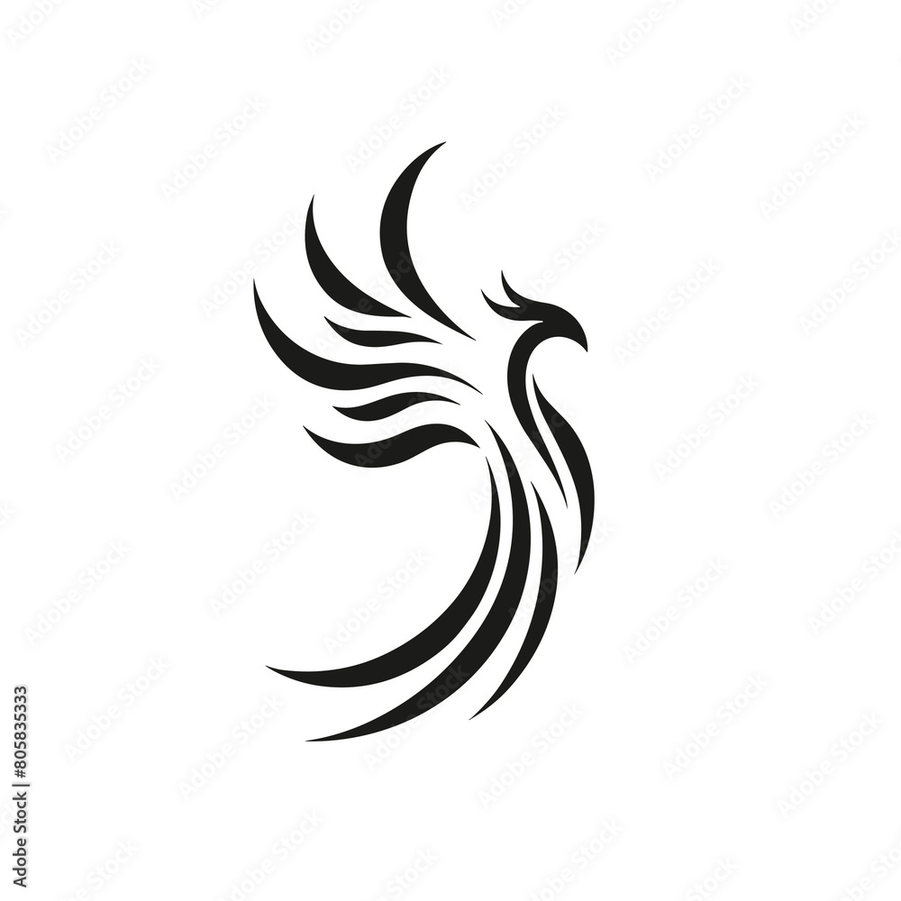 Obraz premium Elegant Black Phoenix Illustration, Minimalist Art