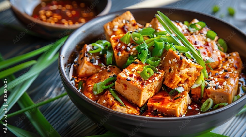 Asian food Mapo tofu or Mapo doufu. Generative Ai