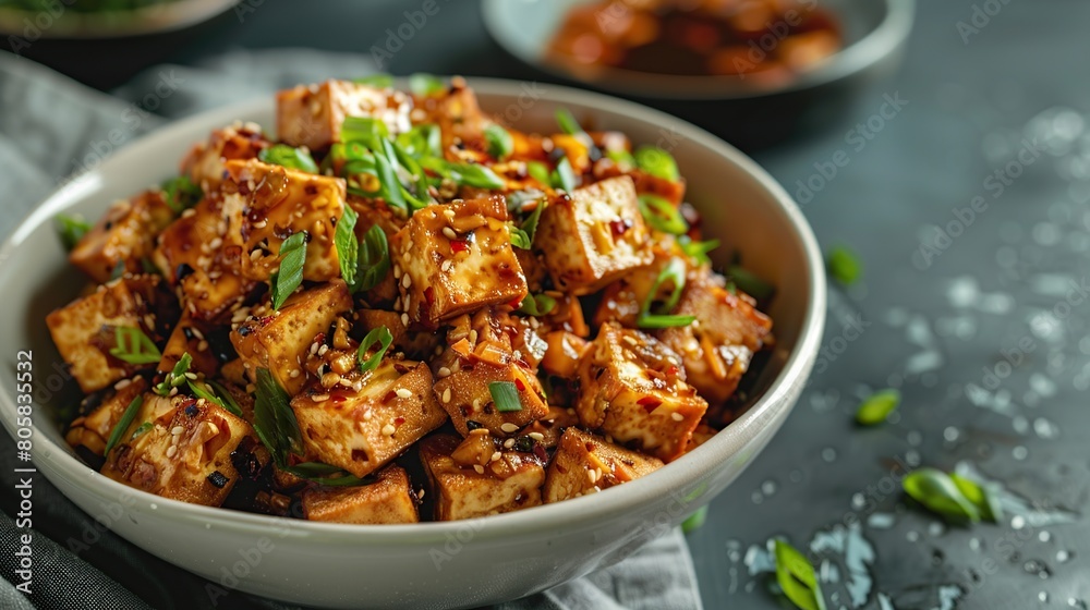 Asian food Mapo tofu or Mapo doufu. Generative Ai Asian food Mapo tofu or Mapo doufu. Generative Ai