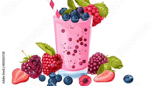 Clipart of a vibrant fruit smoothie topped with fresh berries ar7 4 v6 0 Generative AI