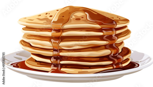 Clipart of a towering stack of fluffy pancakes with maple syrup dripping down ar7 4 v6 0 Generative AI photo