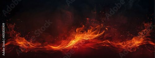 Blaze of Passion, A Wide Banner with a Fiery Red Sky and Abstract Black and Red Background, Immersed in the Drama of Smoke and Flames.