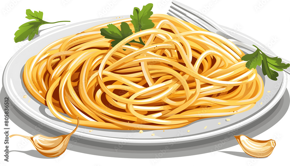 Clipart Of A Mouthwatering Plate Of Italian Spaghetti Aglio E Olio With clipart-of-a-mouthwatering-plate-of-italian-spaghetti-aglio-e-olio-with