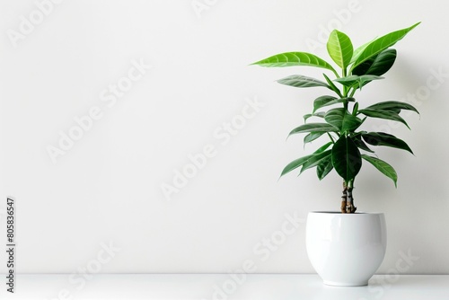 Small Green Plant with Glossy Leaves in White Pot 