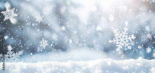 Winter background with falling snowflakes of snow with blur effect © megavectors