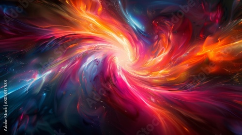 Vibrant Cosmic Swirl: Abstract Horizontal Art of Interstellar Colors and Dynamic Movement