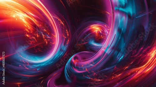 Vibrant Abstract Swirls  A Digital Horizontal Art Explosion of Color and Light