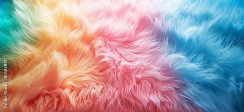 A colorful fur with pink, blue, and yellow stripes