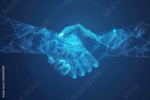 Minimalist blue low poly connectivity handshake for professional partnerships and collaboration